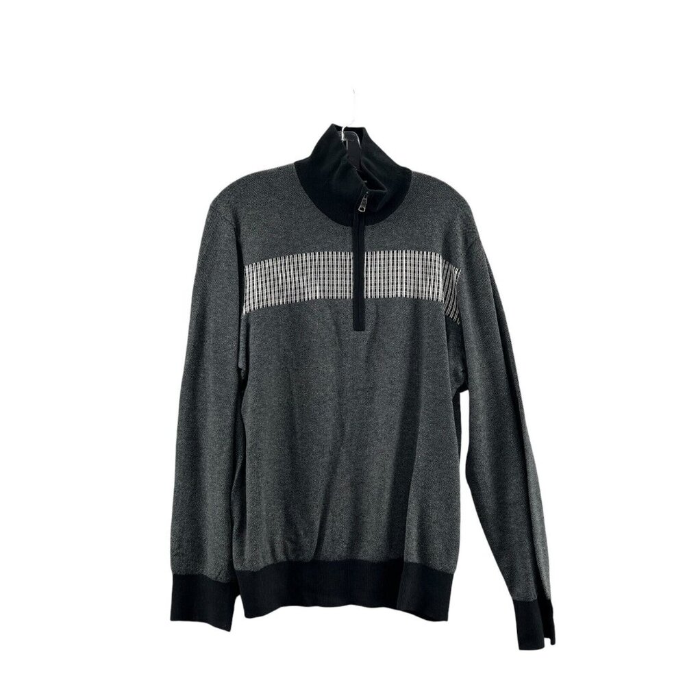Banana Republic Pullover Sweater Mens Large Black Charcoal 1/4 Zip Silk Blend